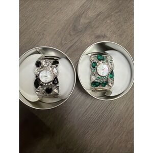 Charming Charlie Cuff Watch Lot 2 Black Green Rhinestone Statement  Watches